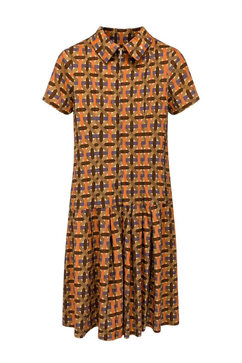 1970s Orange Synthetic Shift Dress - Front View