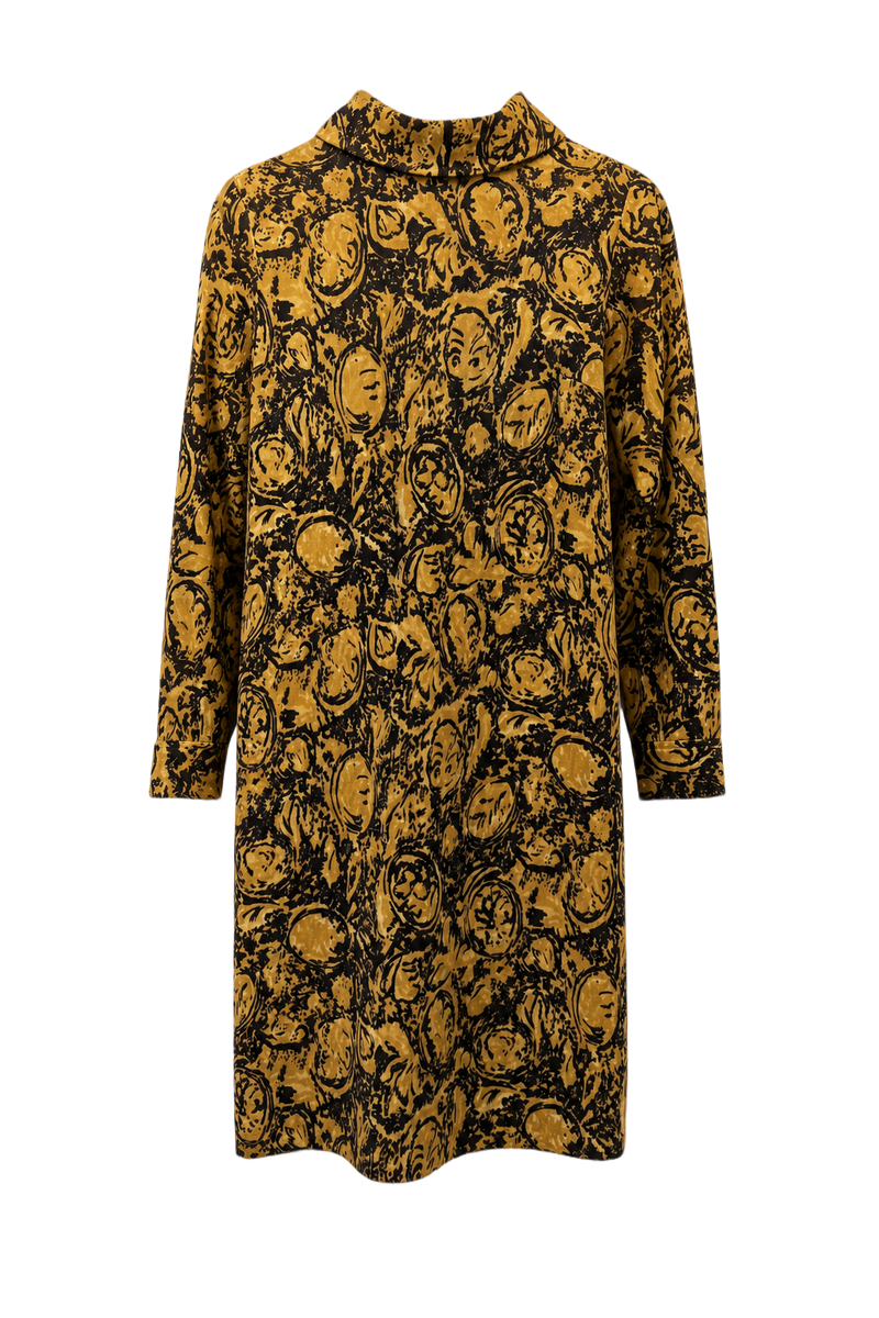 1970s Mustard Yellow Synthetic Blend Shift Dress - Front View