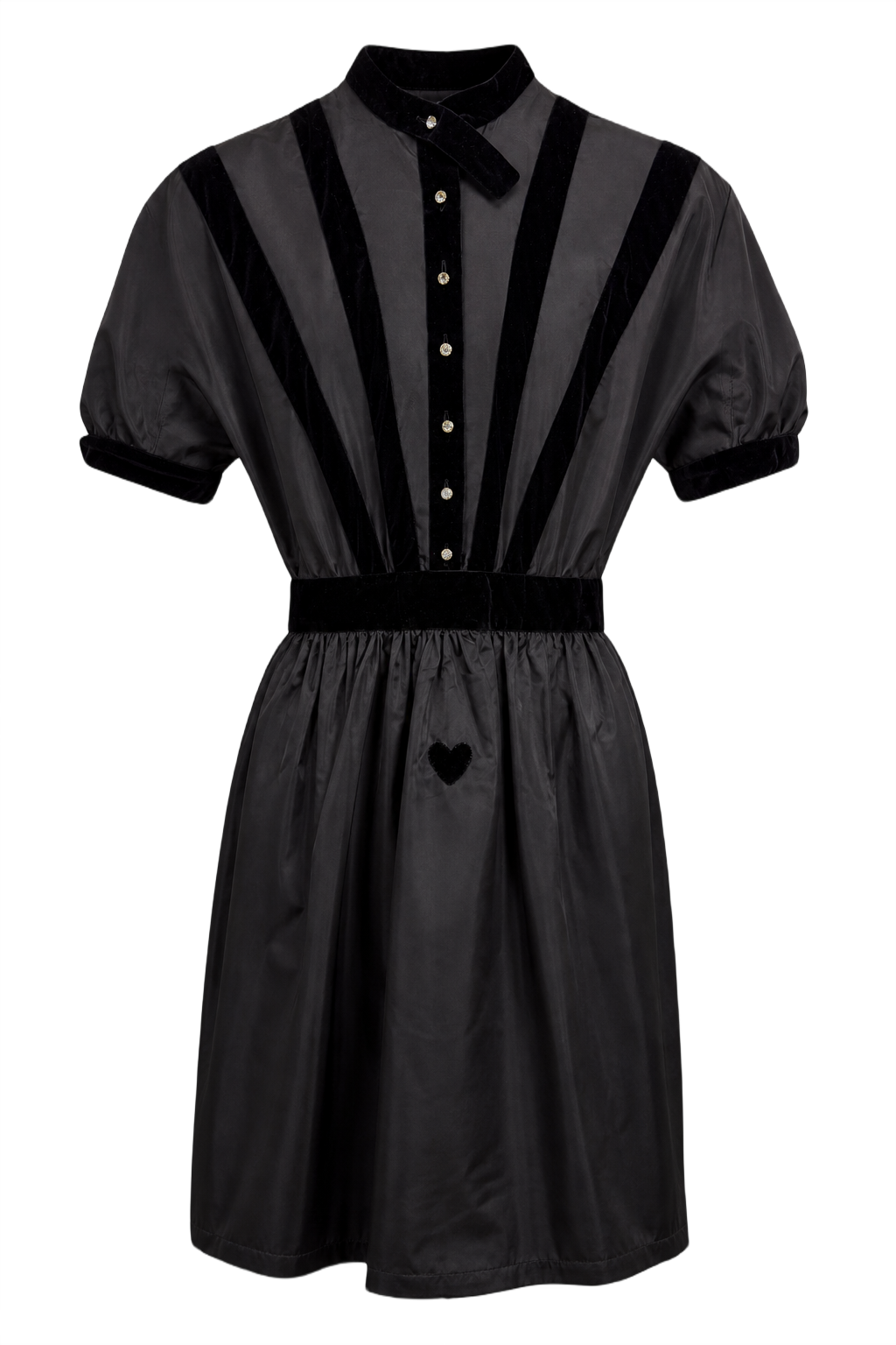 1970s Black Synthetic Blend Dress - Front View