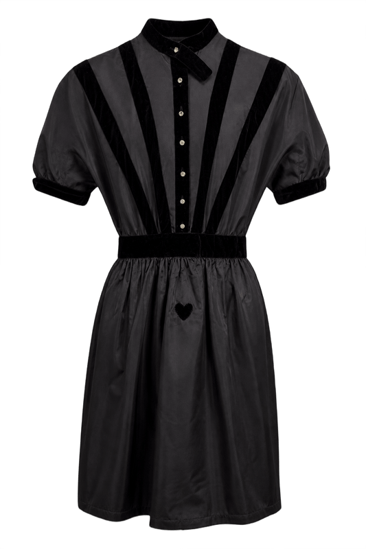 1970s Black Synthetic Blend Dress - Front View