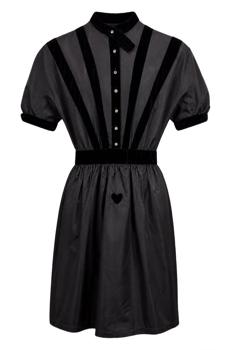 1970s Black Synthetic Blend Dress - Front View