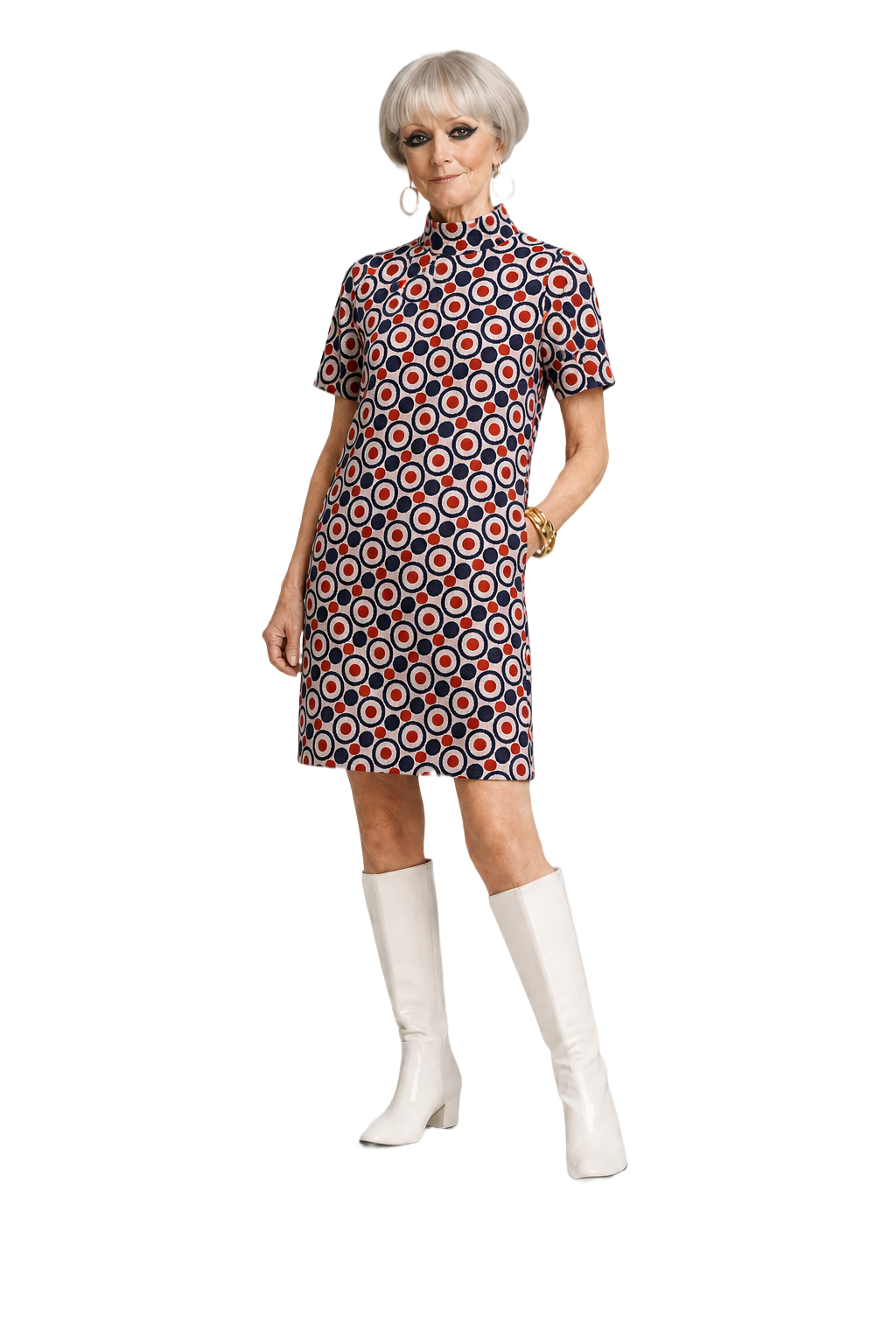 1970s Multicolor Synthetic Blend Shift Dress - Model