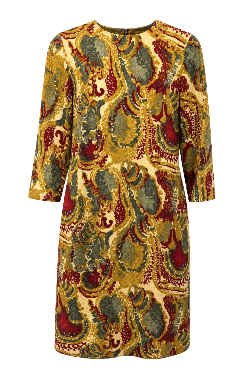 1970s Mustard Yellow Synthetic Blend Shift Dress - Front View
