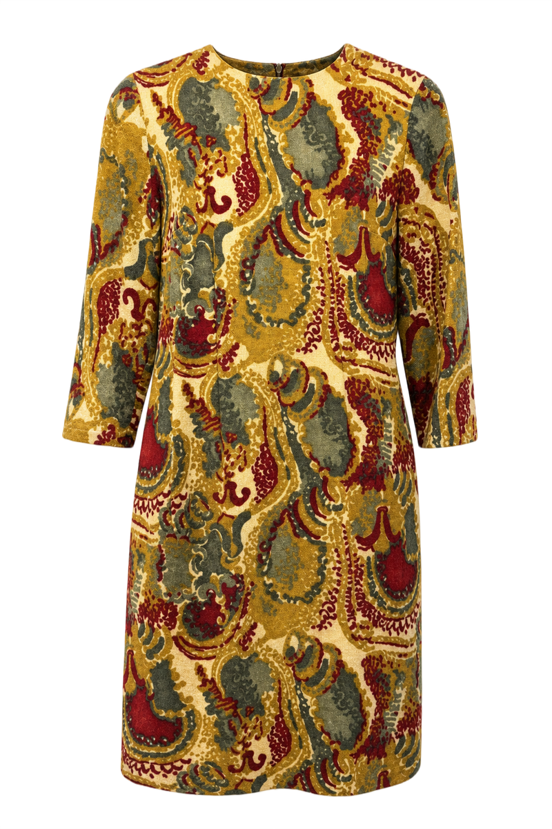 1970s Mustard Yellow Synthetic Blend Shift Dress - Front View