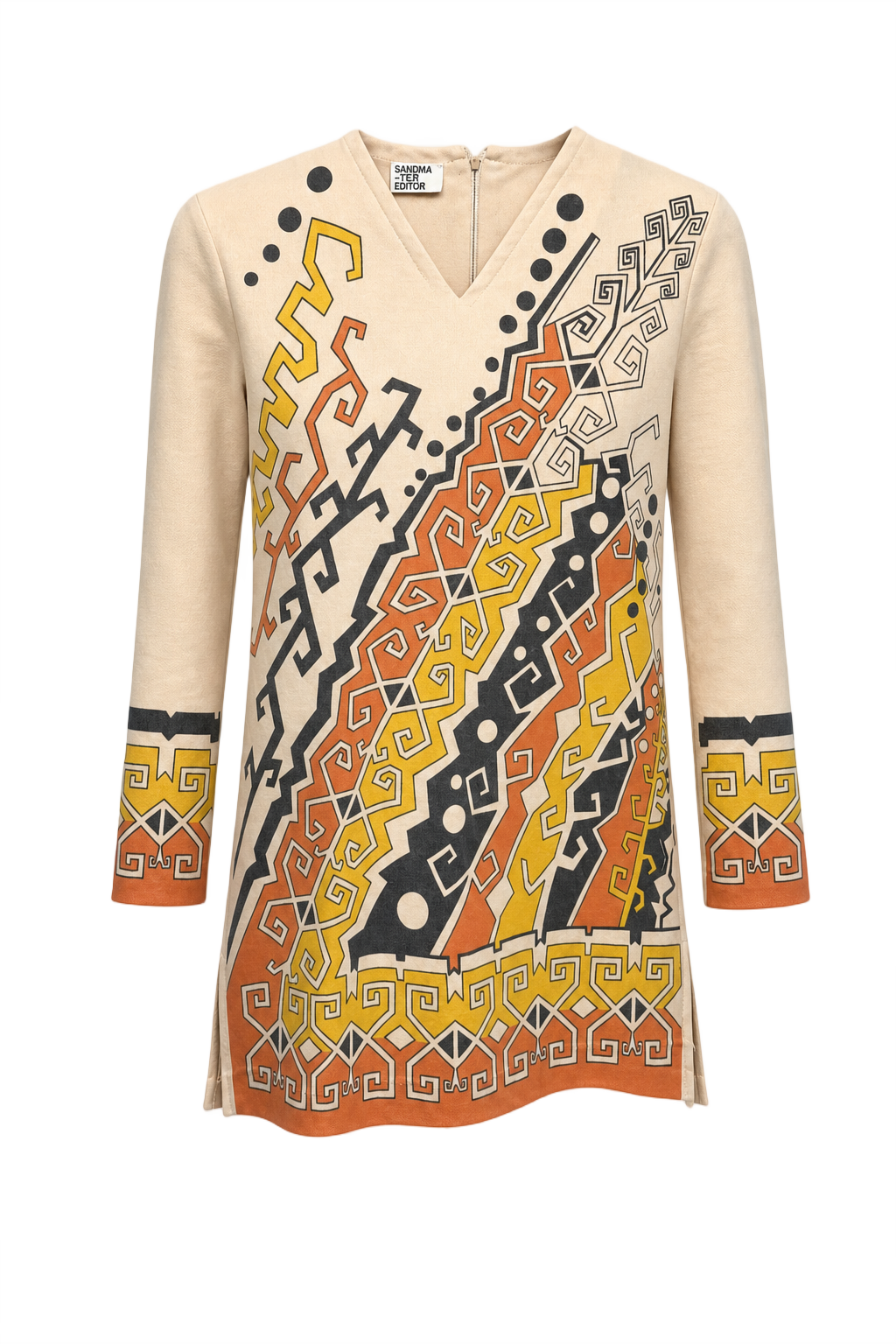 1970s Beige Synthetic Blend Shift Dress - Front View
