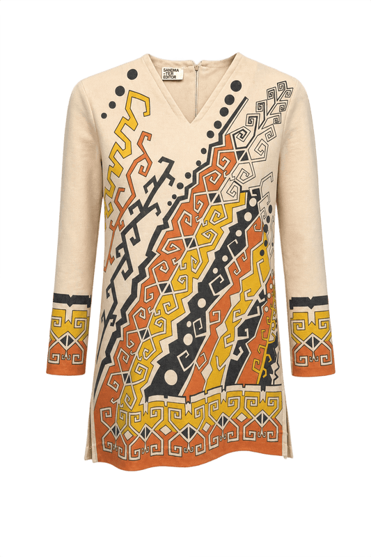 1970s Beige Synthetic Blend Shift Dress - Front View