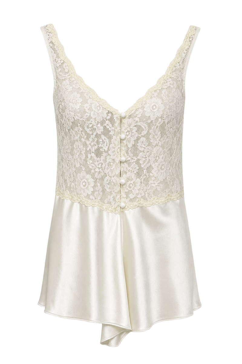 1990s Cream Silk Blend Dress - Front View