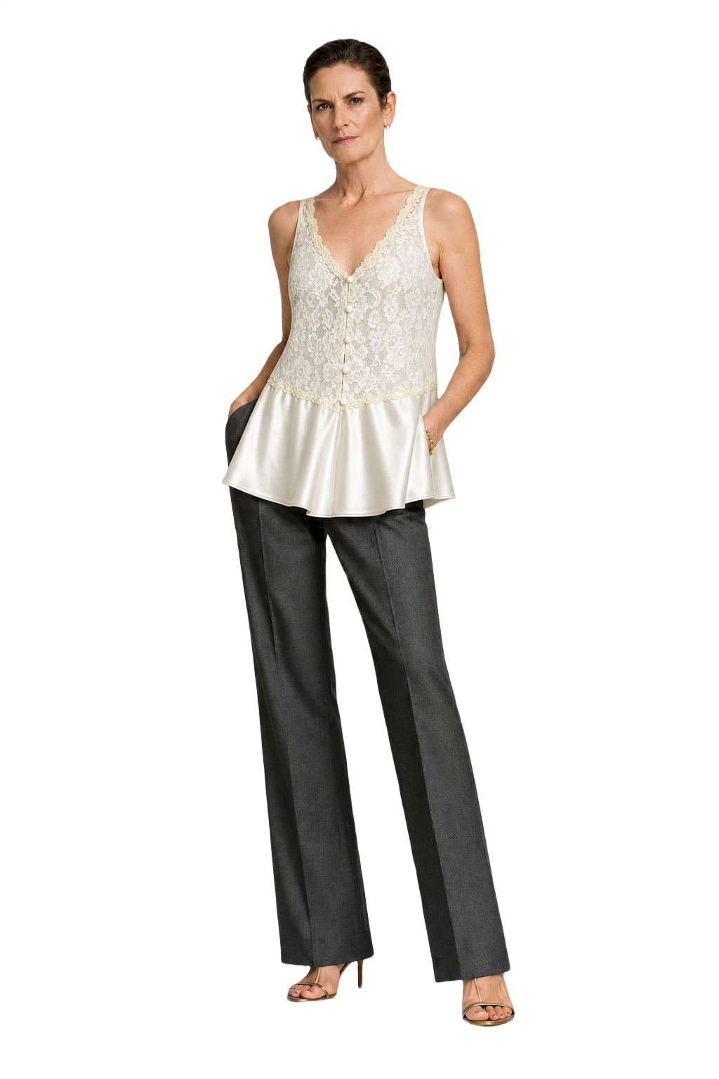 1990s Cream Silk Blend Dress - Model