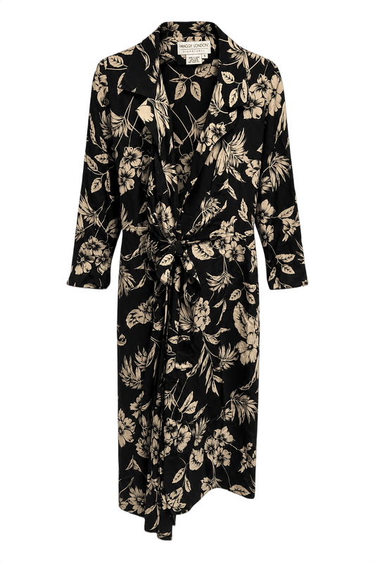 1950s Black Synthetic Blend Wrap Dress - Front View