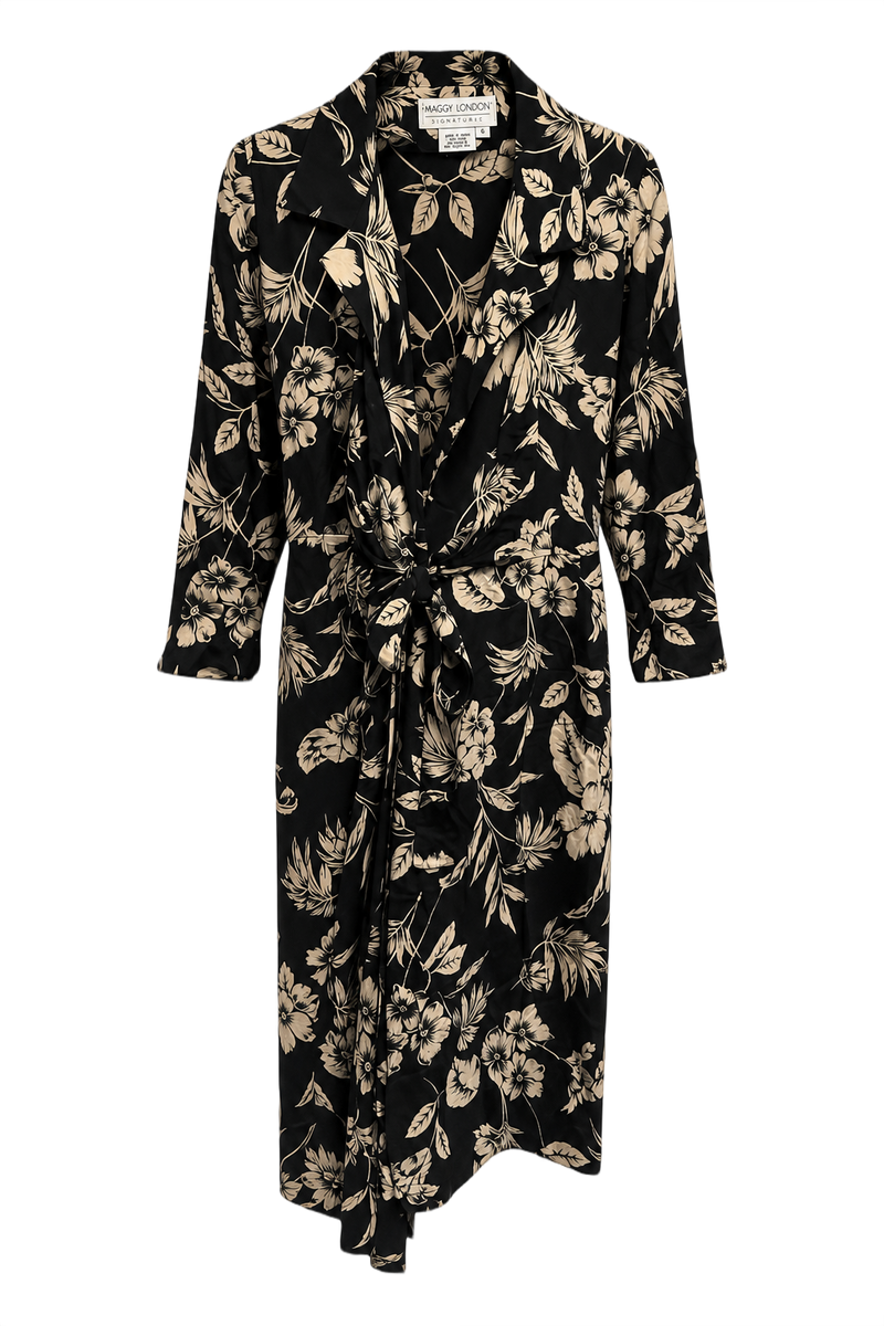 1950s Black Synthetic Blend Wrap Dress - Front View