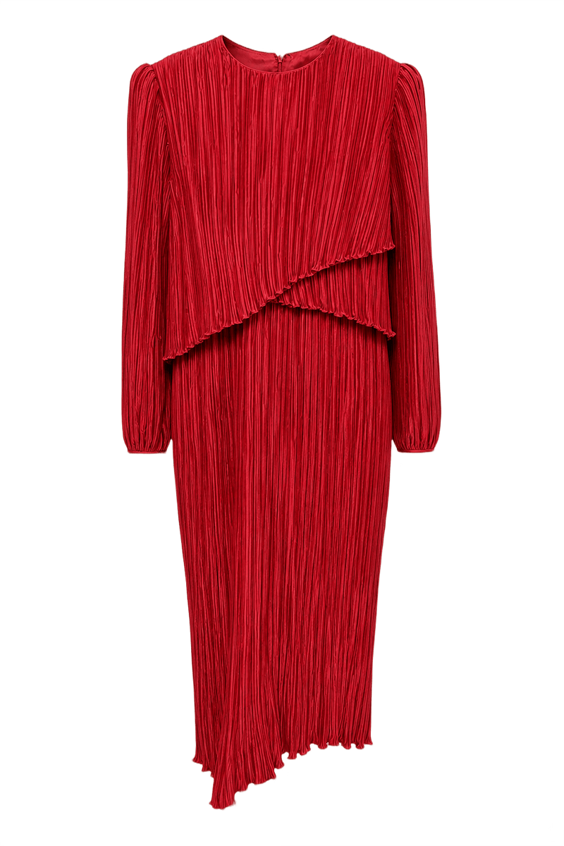 1980s Red Polyester Dress - Front View