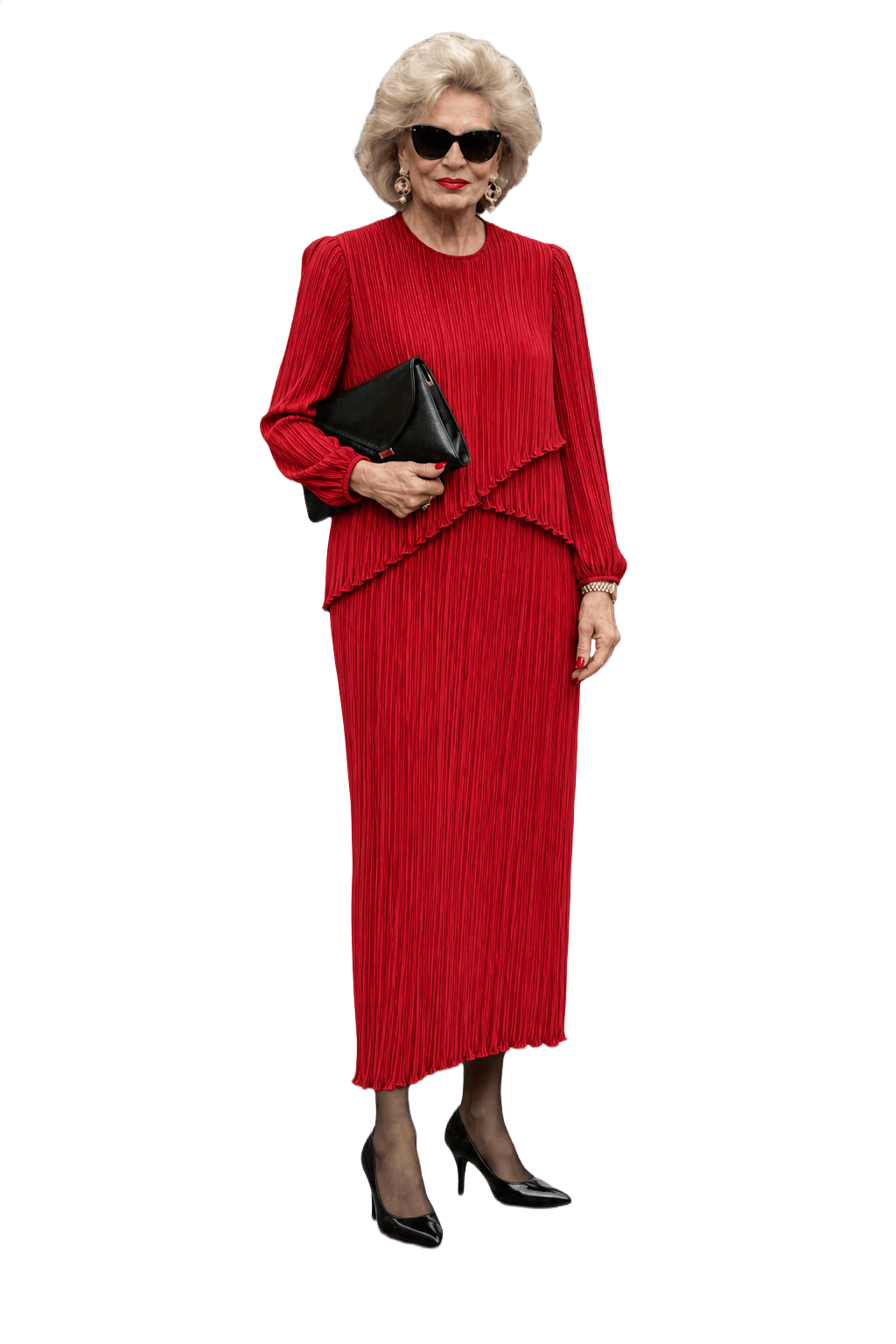 1980s Red Polyester Dress - Model