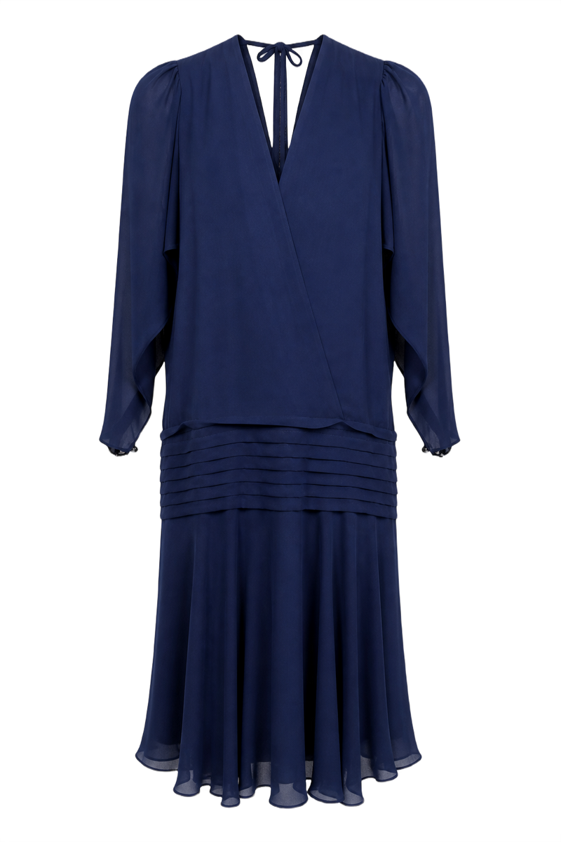 1950s Navy Blue Synthetic Blend Dress - Front View
