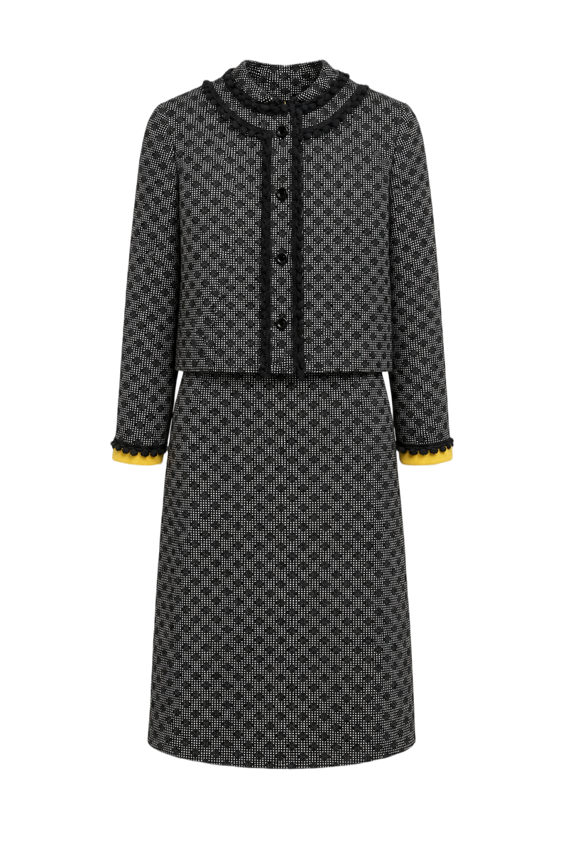 1990s Black and White Synthetic Blend Blouse and Dress Set - Front View