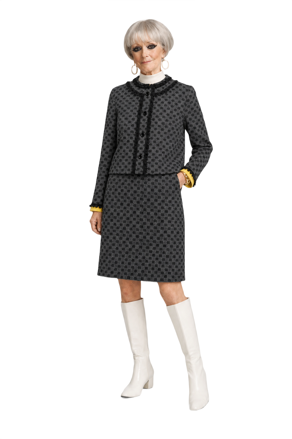 1990s Black and White Synthetic Blend Blouse and Dress Set - Model