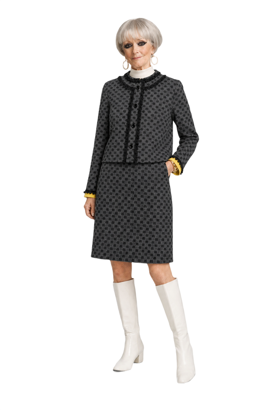 1990s Black and White Synthetic Blend Blouse and Dress Set - Model