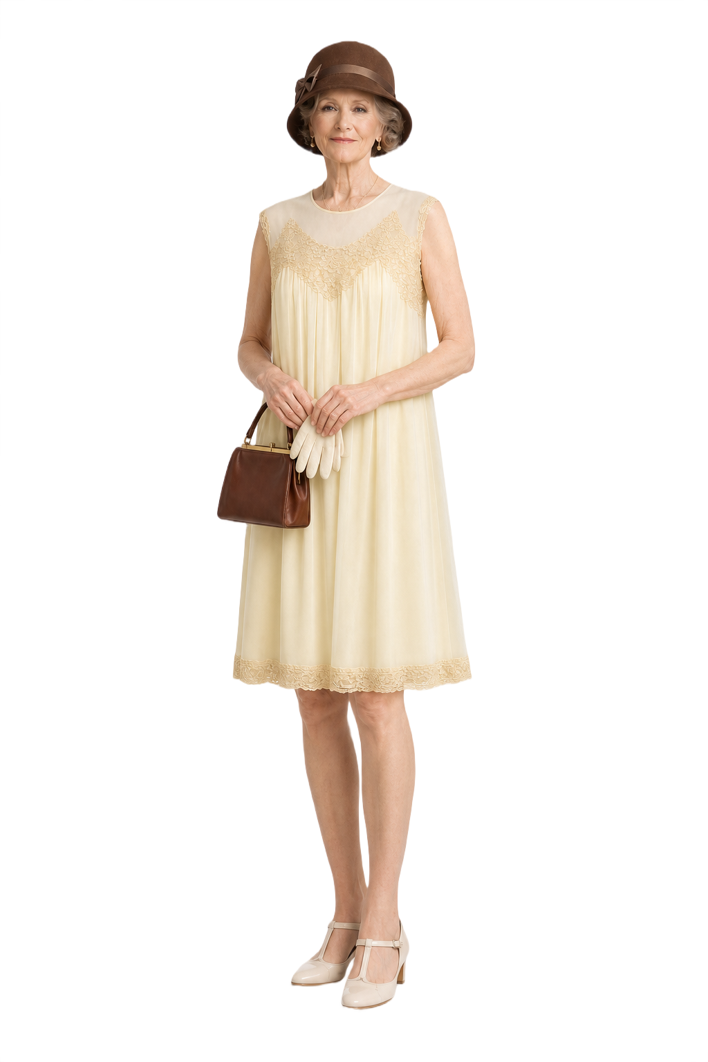 1990s Cream White Synthetic Blend Shift Dress - Model