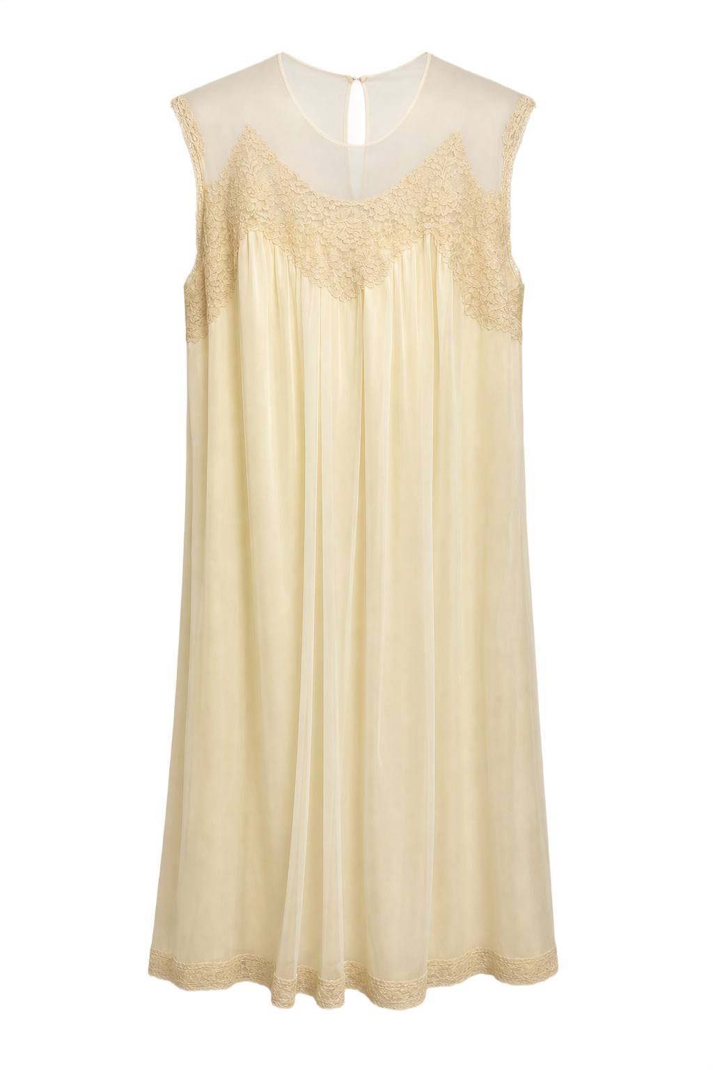 1990s Cream White Synthetic Blend Shift Dress - Front View