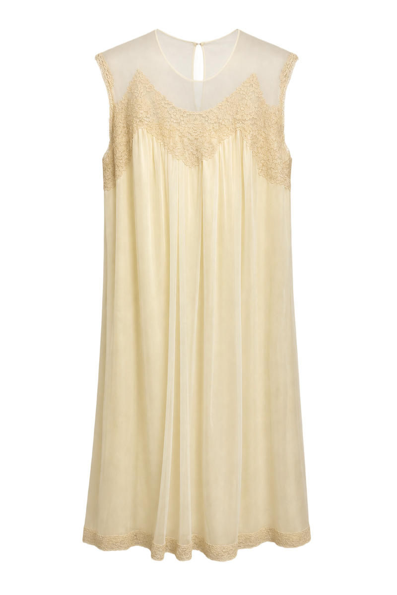 1990s Cream White Synthetic Blend Shift Dress - Front View