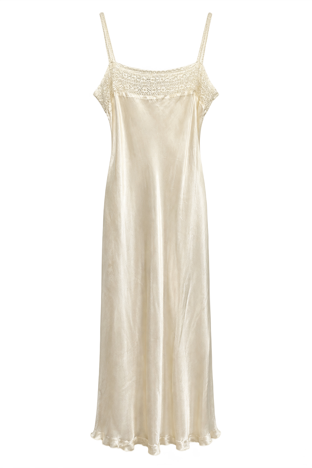 1950s Cream Synthetic Blend Maxi Dress - Front View