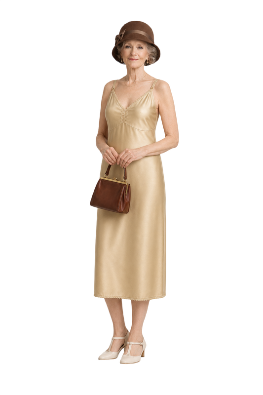 1950s Champagne Synthetic Blend Slip Dress - Model