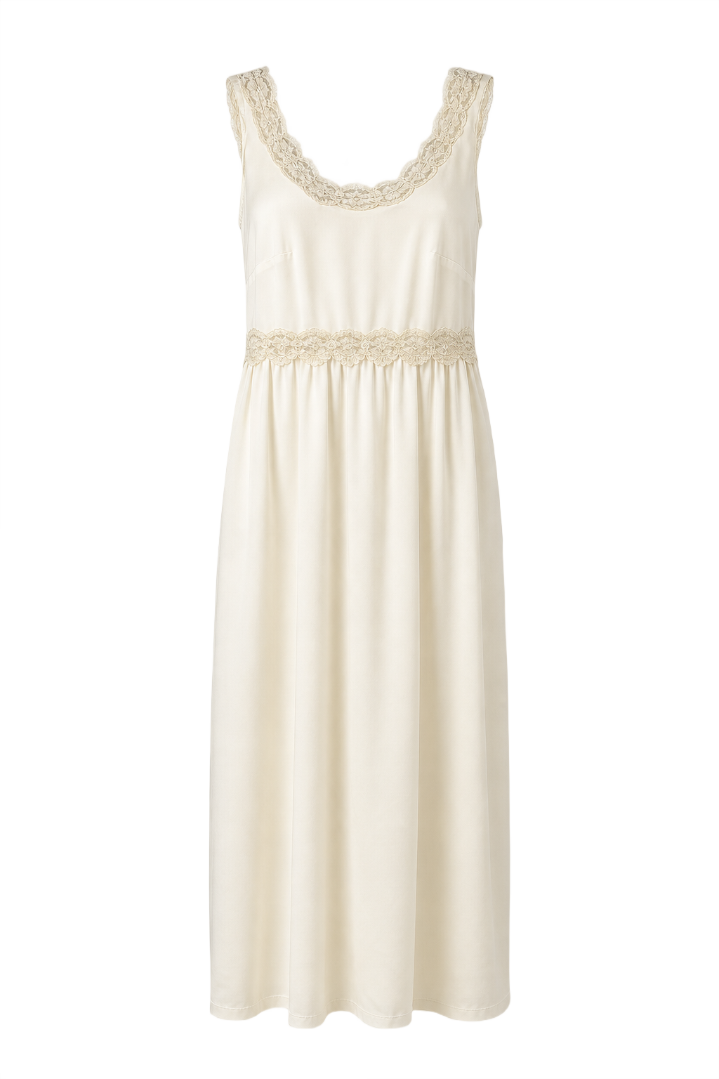 1950s Cream White Synthetic Blend Maxi Dress - Front View