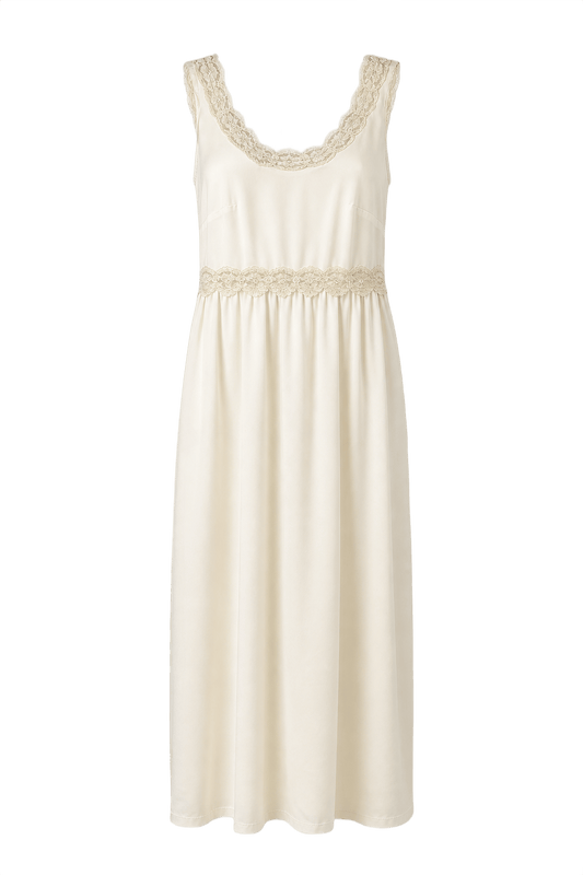 1950s Cream White Synthetic Blend Maxi Dress - Front View