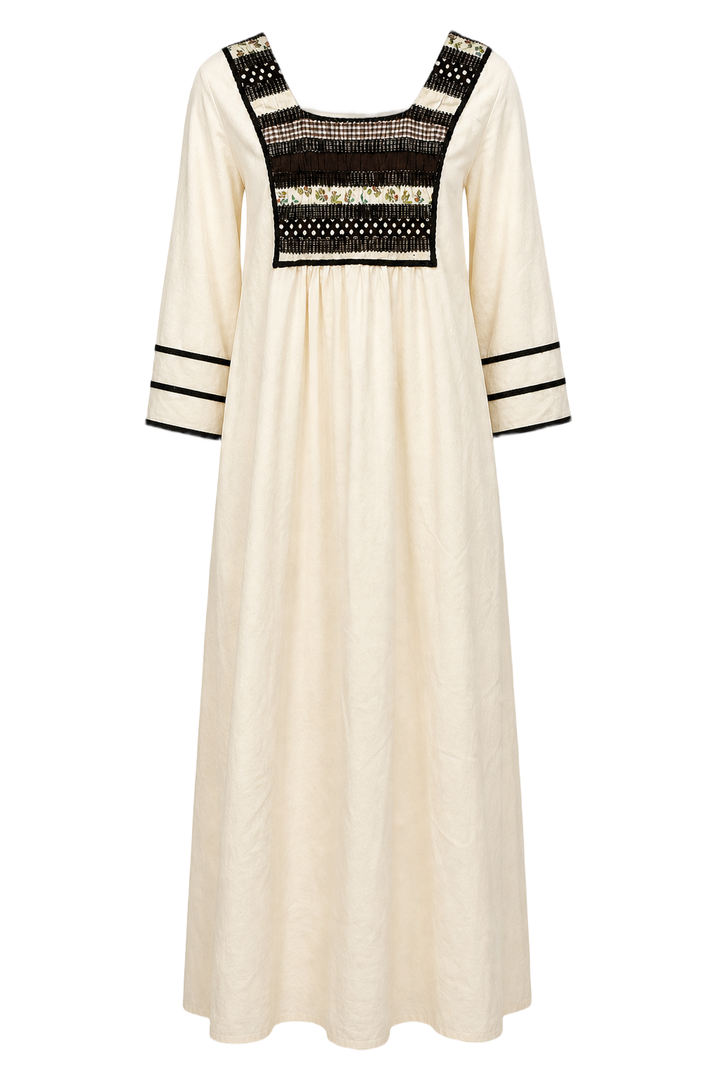 1970s Cream Cotton Blend Maxi Dress - Front View