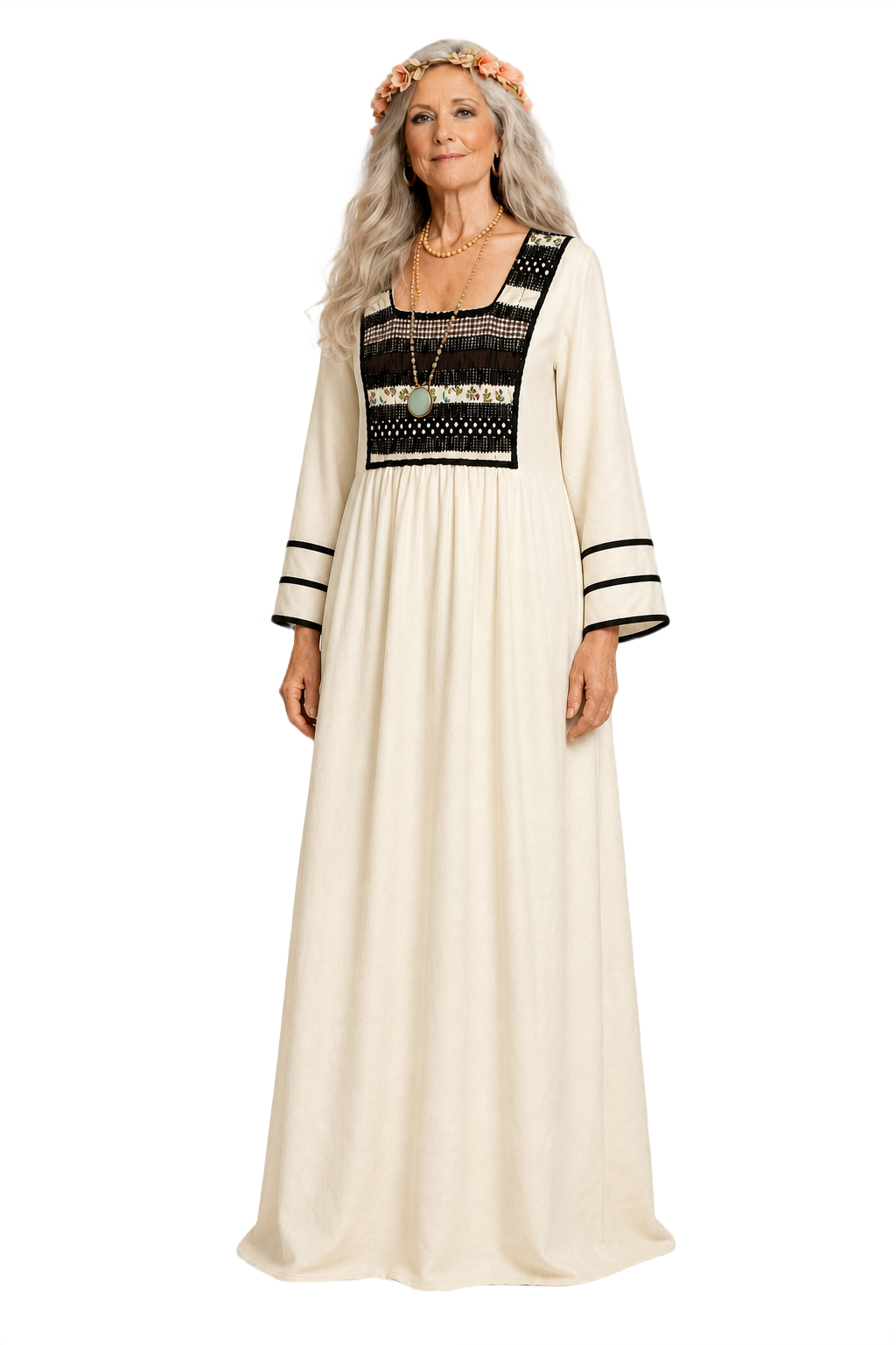 1970s Cream Cotton Blend Maxi Dress - Model