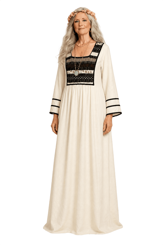 1970s Cream Cotton Blend Maxi Dress - Model
