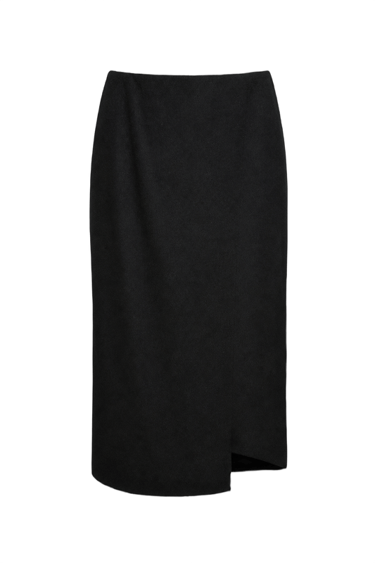1990s Black Wool Blend Skirt - Front View