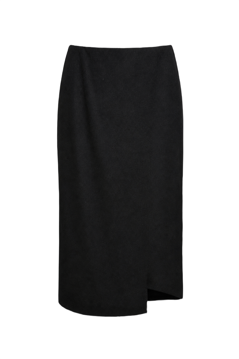 1990s Black Wool Blend Skirt - Front View