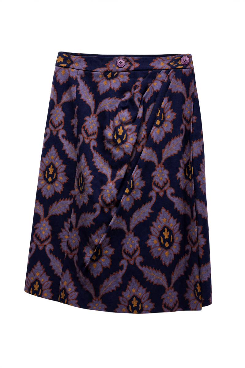 1970s Navy Blue Synthetic Blend Skirt - Front View