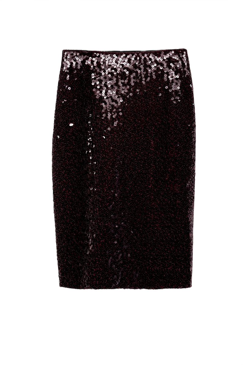 1970s Burgundy Synthetic Blend Skirt - Front View