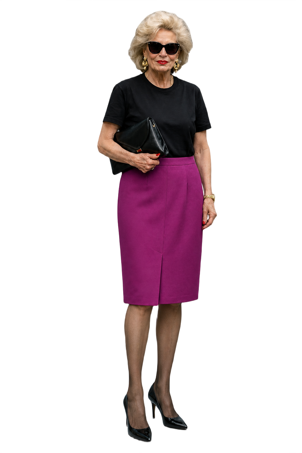 1970s Magenta Synthetic Blend Skirt - Model
