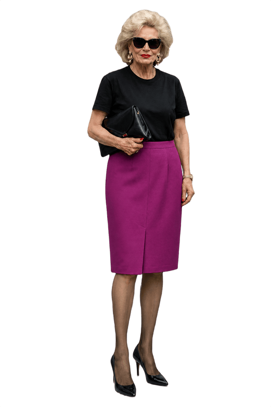 1970s Magenta Synthetic Blend Skirt - Model