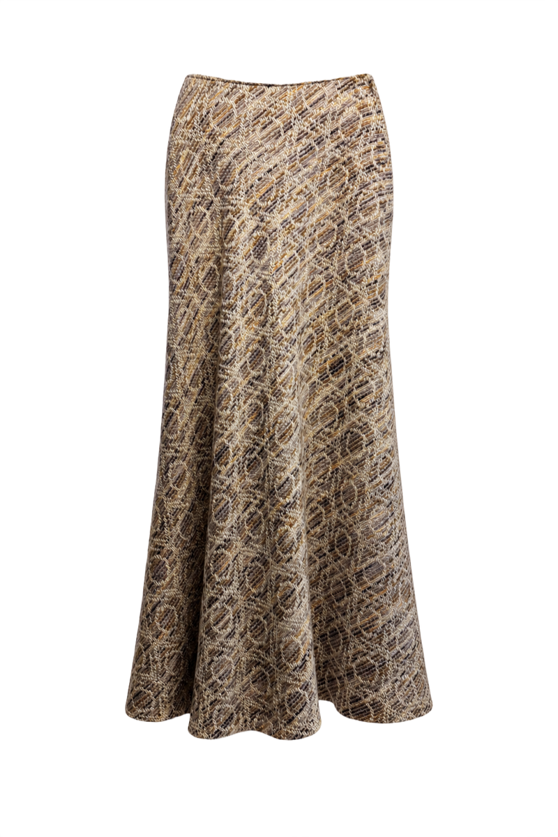 1970s Beige Wool Blend Skirt - Front View