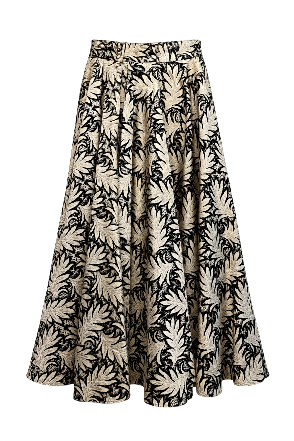 1970s Cream Floral Print Synthetic Skirt - Front View