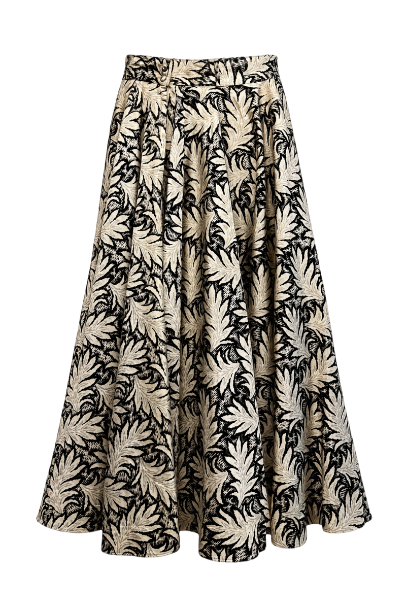 1970s Cream Floral Print Synthetic Skirt - Front View