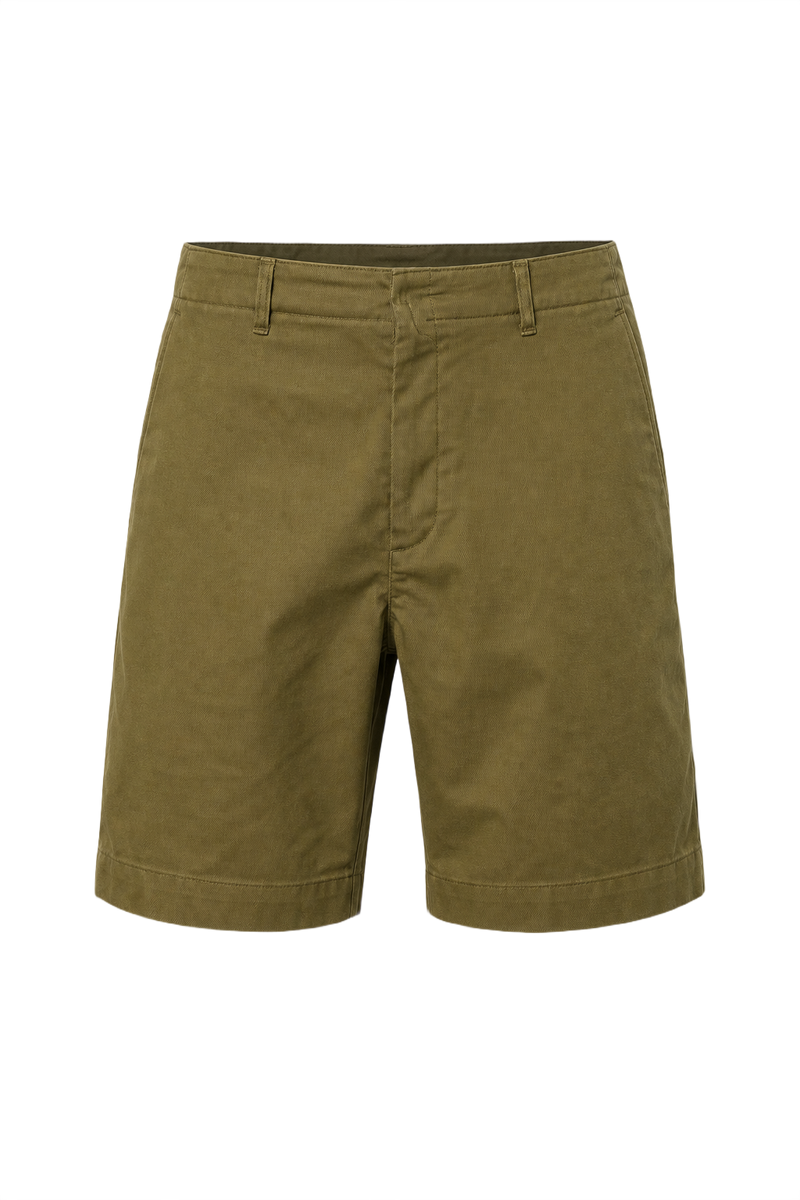 1940s Olive Green Cotton Blend Shorts - Front View
