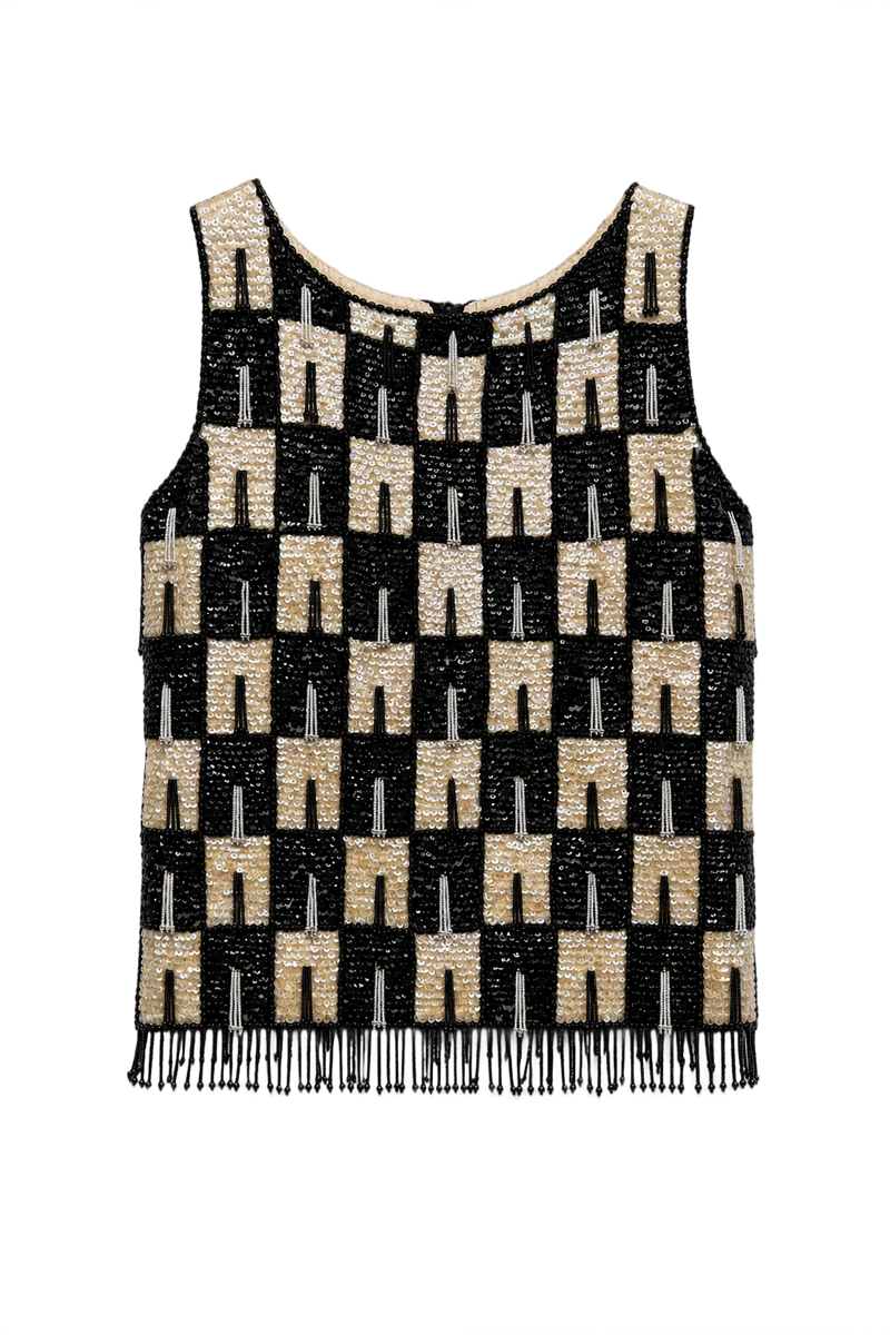 1950s Black Synthetic Tank Top - Front View