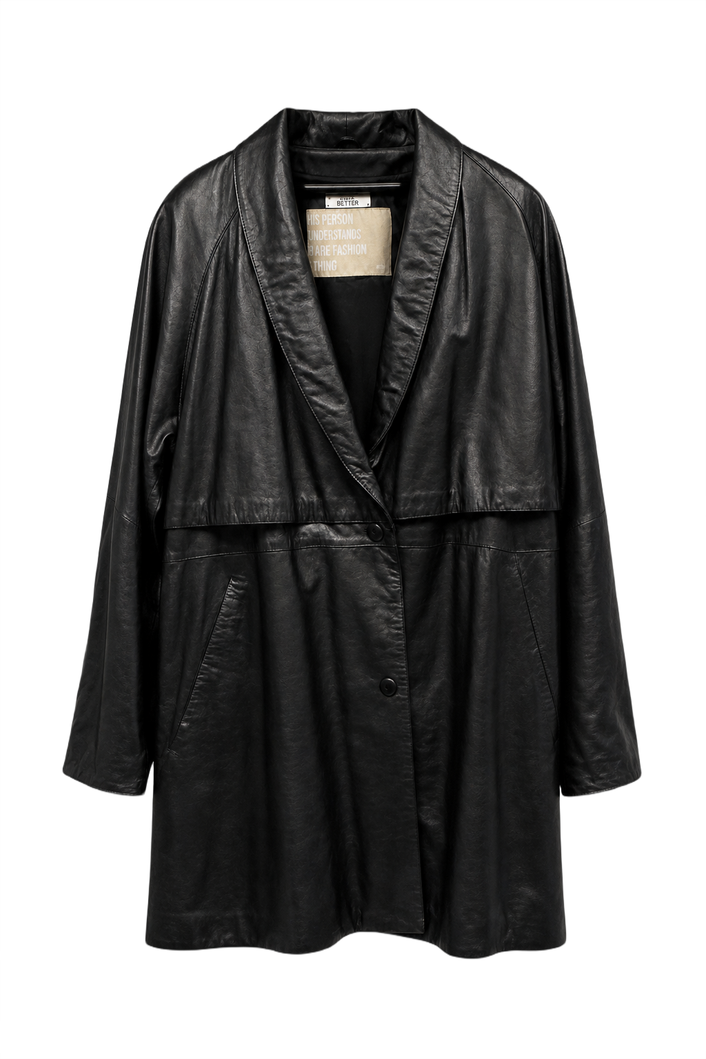 1990s Black Leather Coat - Front View