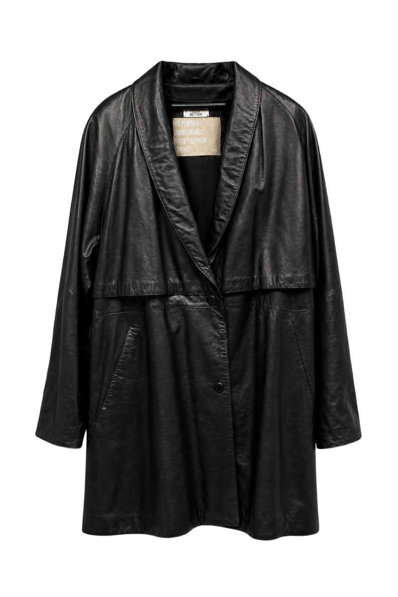 1990s Black Leather Coat - Front View