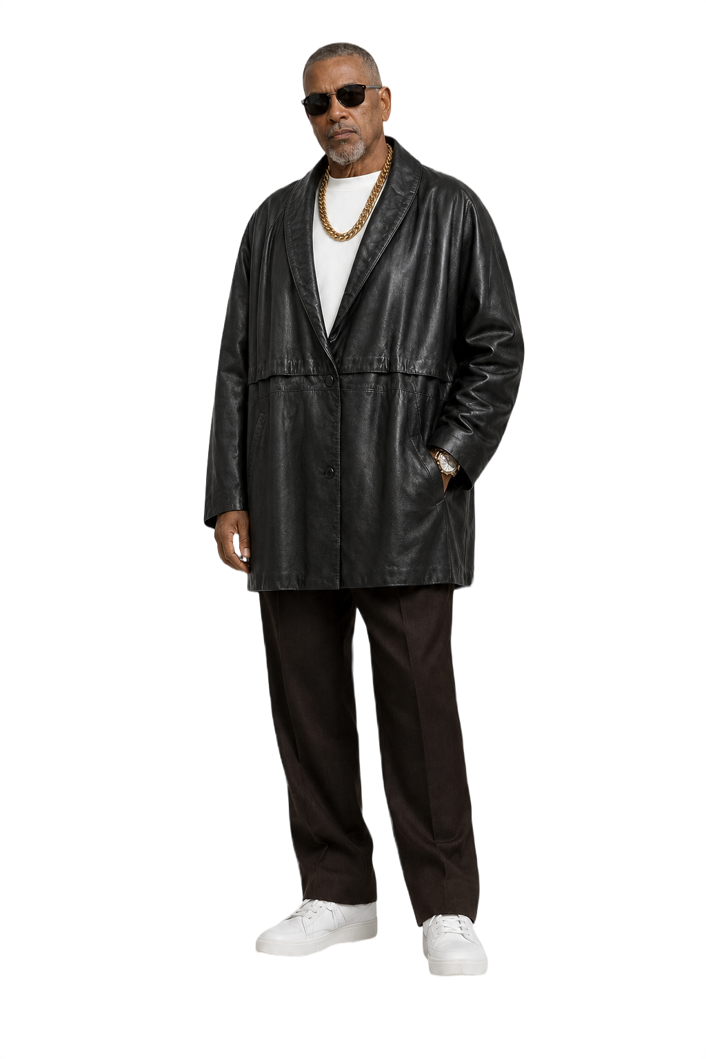 1990s Black Leather Coat - Model