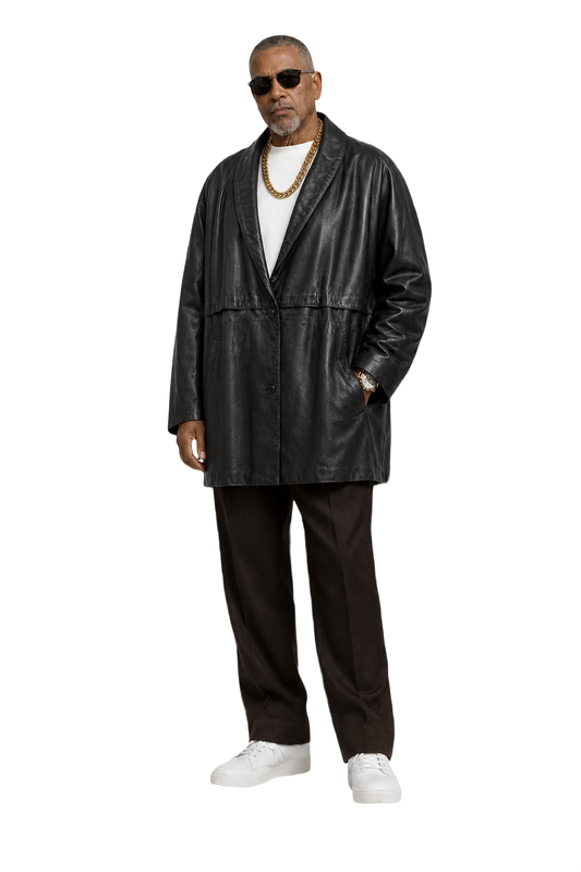 1990s Black Leather Coat - Model