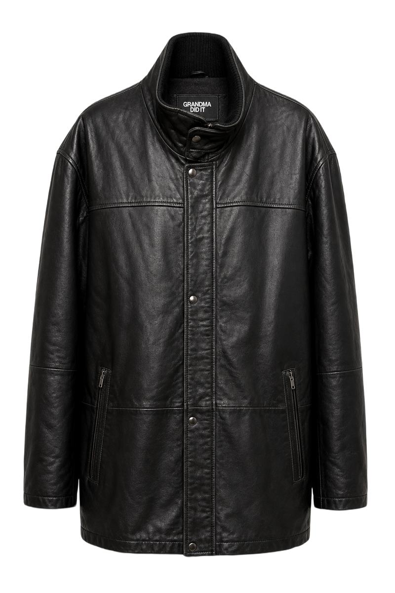 1990s Black Leather Jacket - Front View