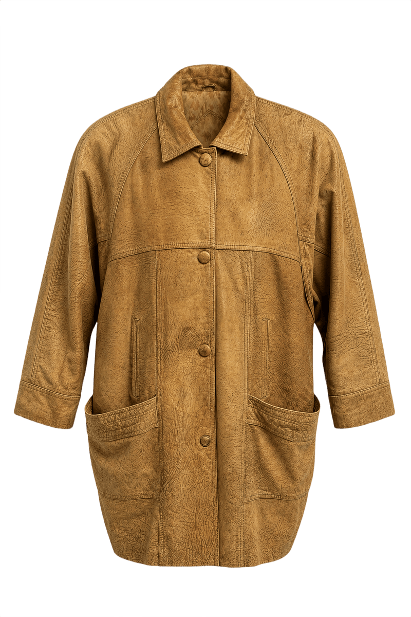 1980s Tan Leather Jacket - Front View