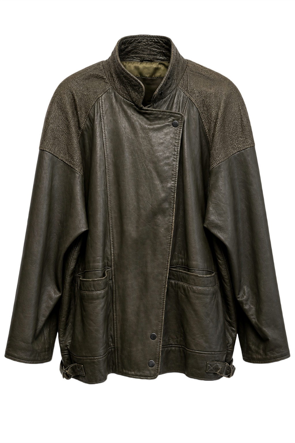 1990s Dark Green Leather Jacket - Front View