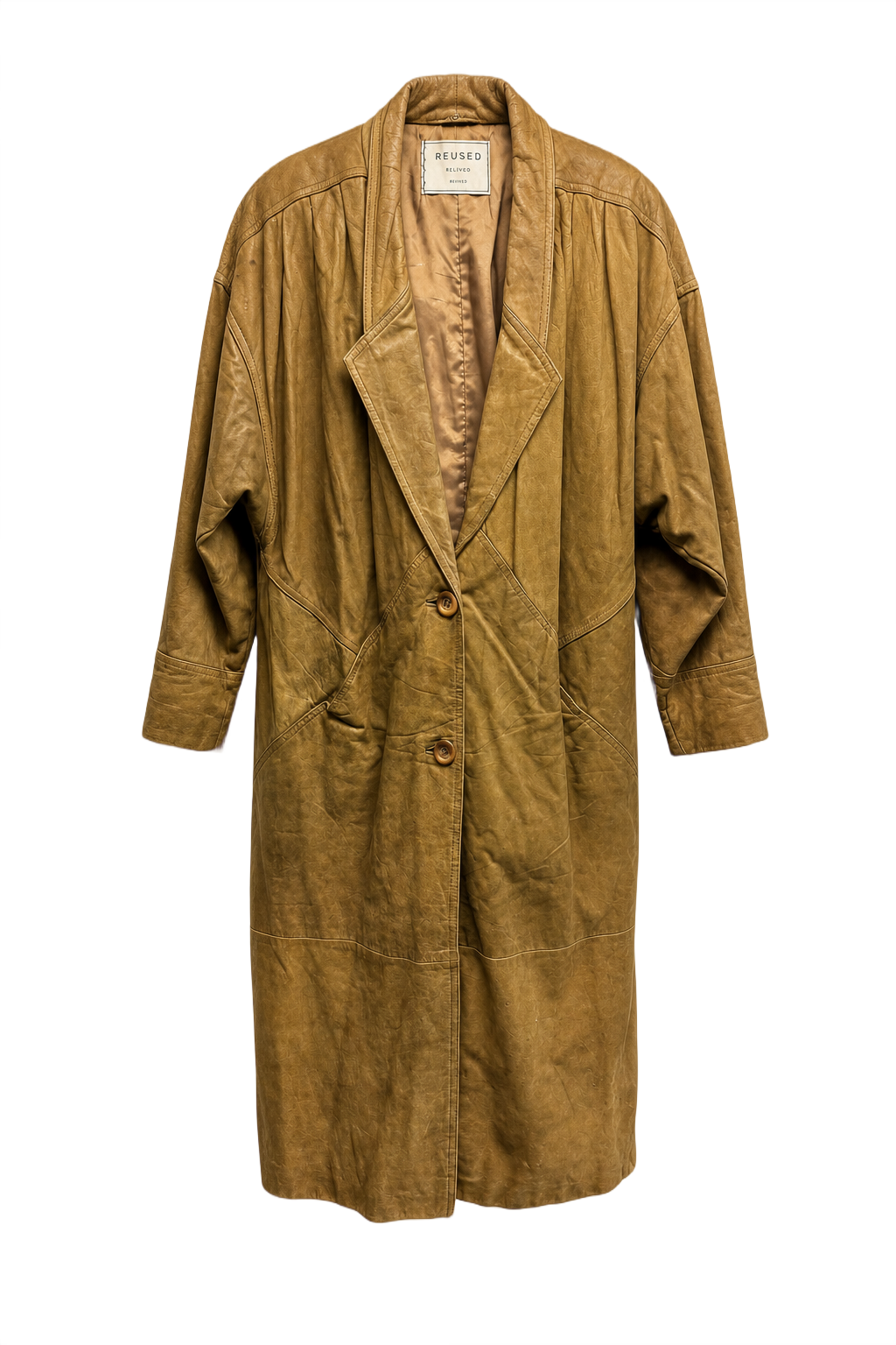 1990s Tan Leather Coat - Front View