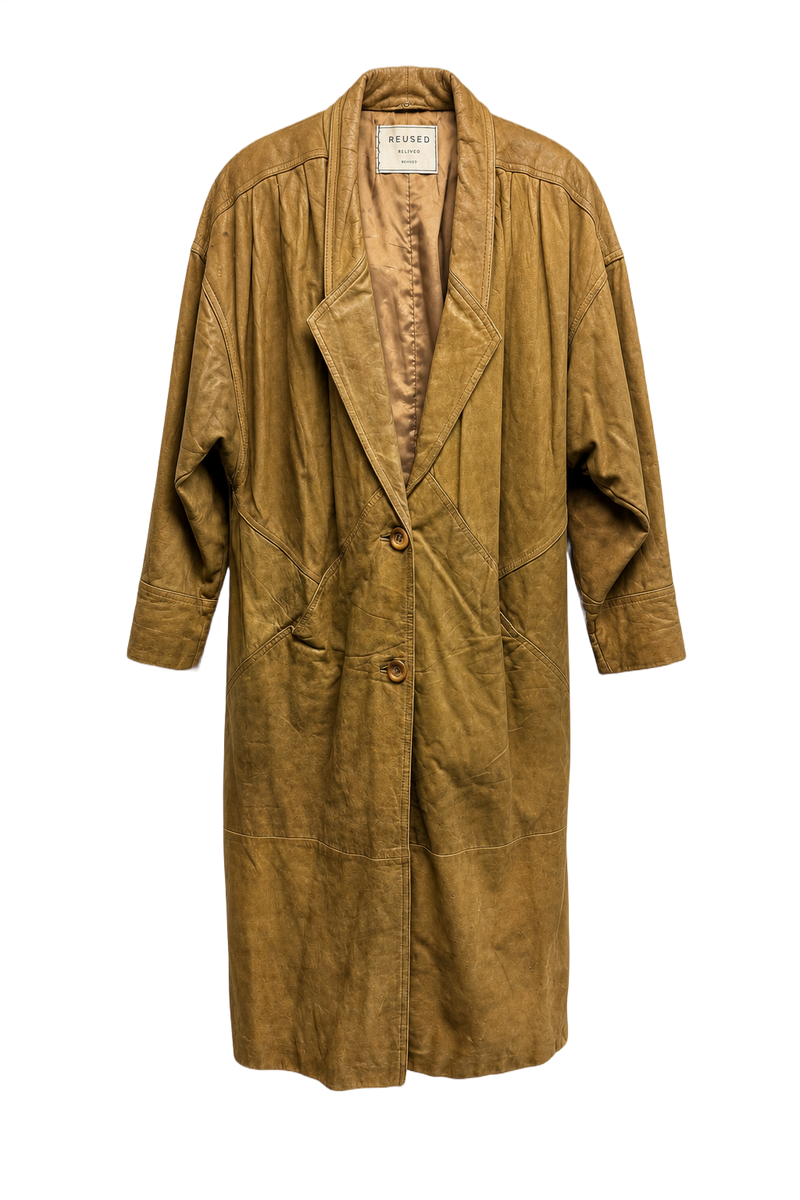 1990s Tan Leather Coat - Front View